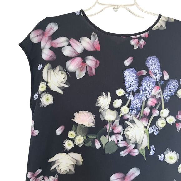 Ted Baker Villeaw Kensington Miraya Black Floral Print Short Sleeve Tee Size 2 - Picture 5 of 9